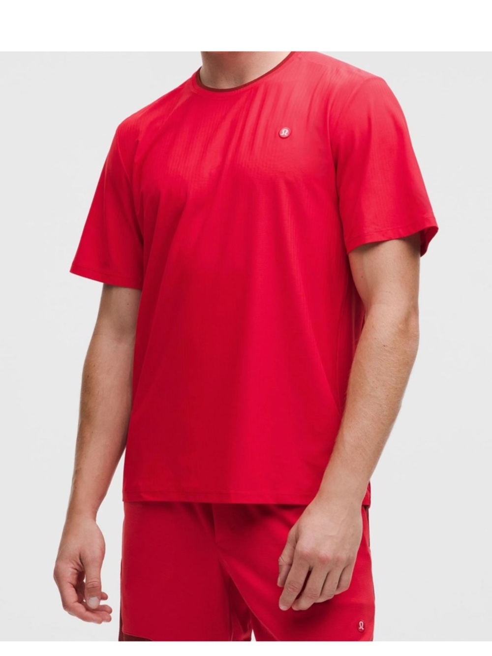 Lululemon UV Protective Striped Mesh Tennis T Shirt Men’s Logo Large red New
